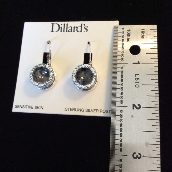 Dillard’s NWT Charcoal Grey Diamond Halo Earrings - Picture 3 of 4